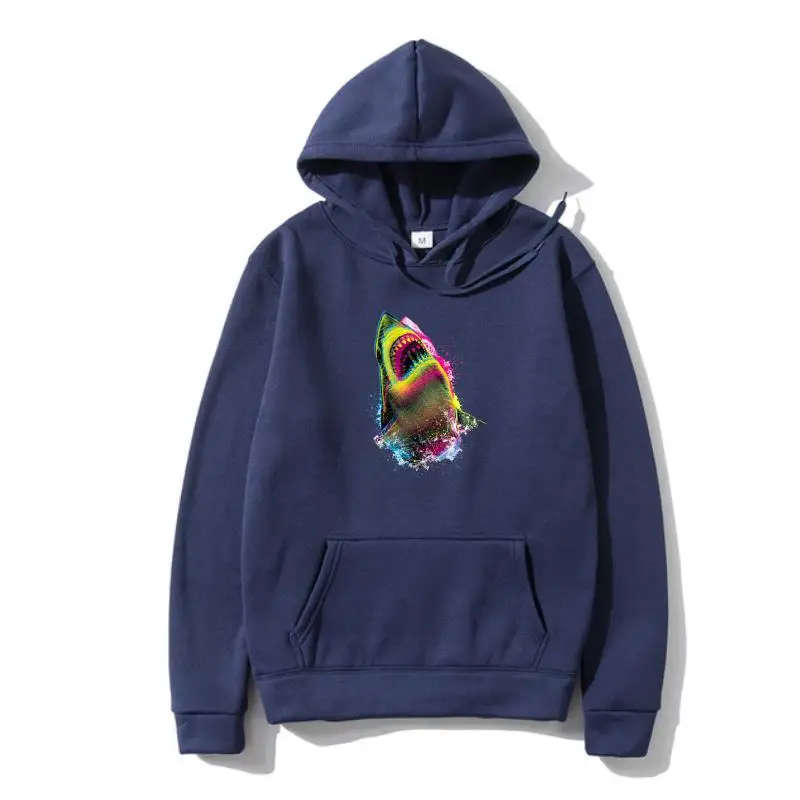 

Summer Men's Pullover Neon Shark Awesome Artwork Drawing Printed Outerwear Funny Youth Hoody Outerwear Harajuku Drawstring