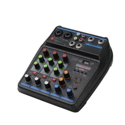 4 Channel Mixer DJ Mixing Console with Bluetooth 48V Phantom Power Monitor Karaoke System USB Mixer Audio