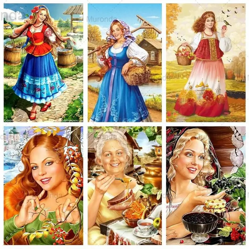

5D DIY Diamond Embroidery Pastoral Farm Woman Portrait Full Round/Square Drill Cross Stitch Mosaic Diamond Painting Home Decor