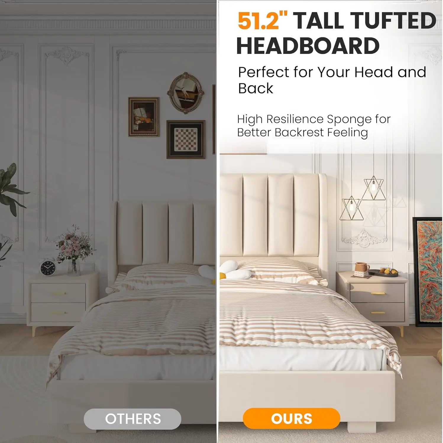 Lift Up Storage Bed Frame with 51" Tall Headboard, Queen Size Bed Frame with Storage Underneath, Velvet Wingback Design 4