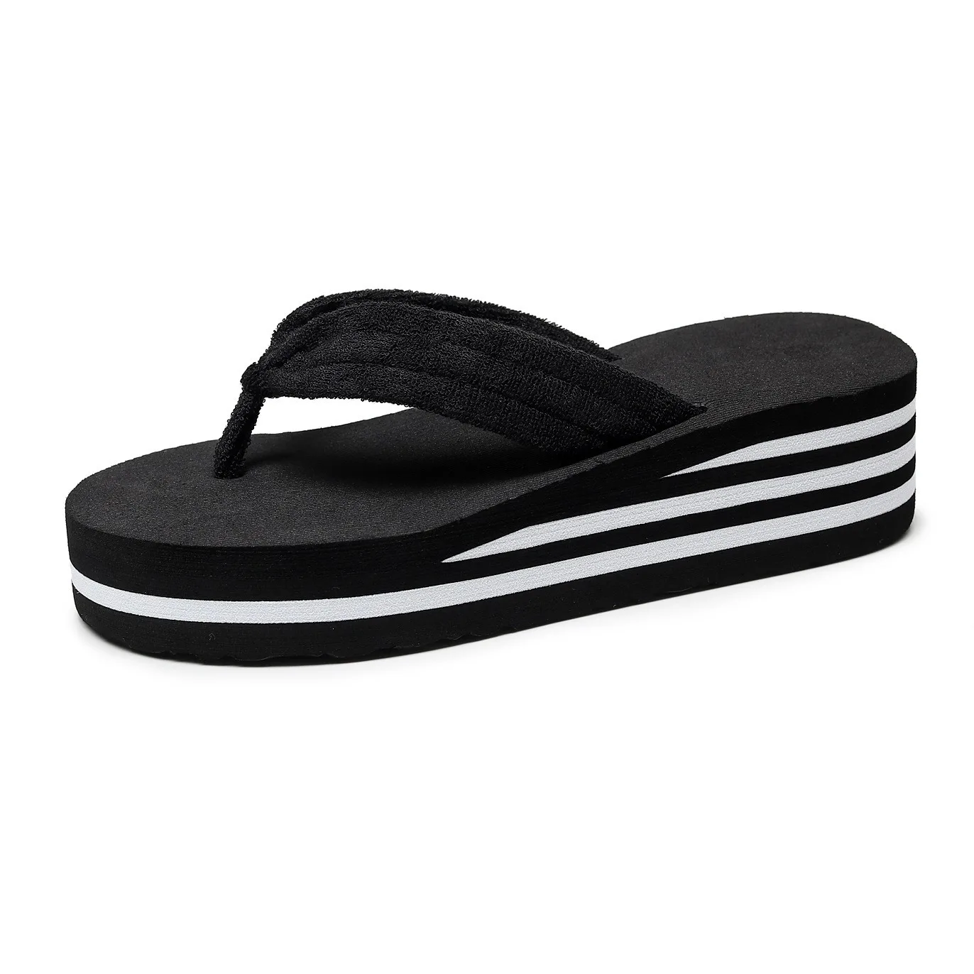 Women's High Heel Flip Flops Non-Slip Towel Cloth Slippers - Black White Summer Beach Sandals for Women