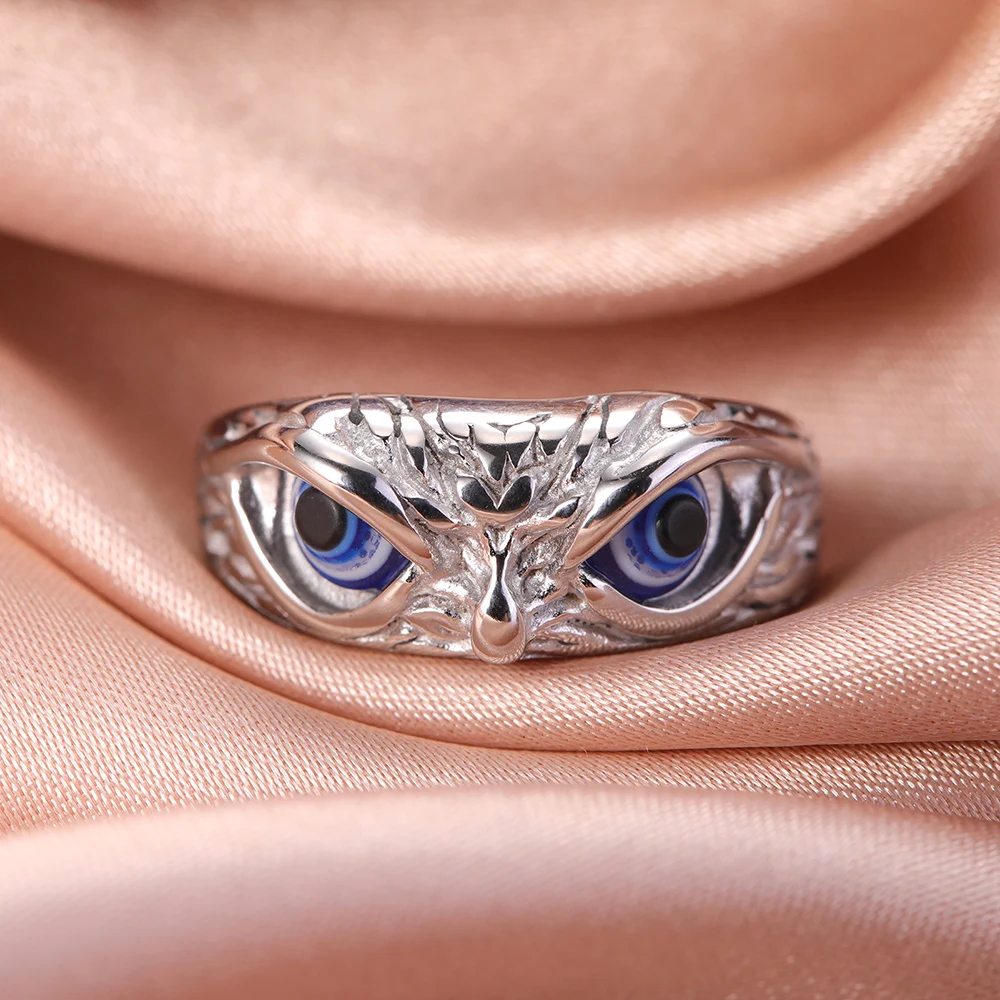 Dawapara Vintage Owl Eye Ring Blue Eye Hip Hop Punk Coppia Anello Retro Animal Gothic Jewelry For Men Women