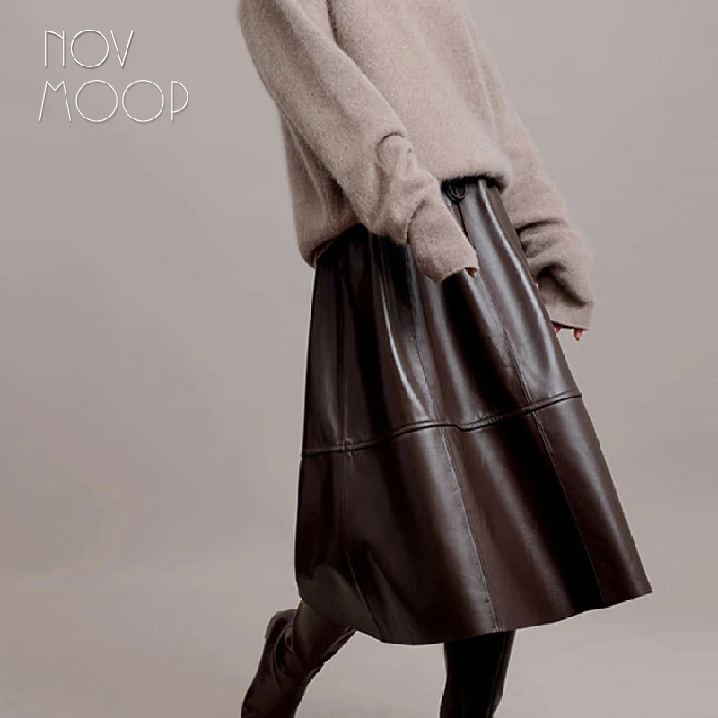 

Novmoop эластичный пояс из натуральной кожи женская юбка из овечьей кожи классический простой шикарный стиль везде носить универсальный LT3588