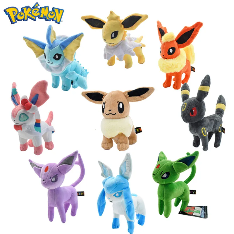 

Pokemon Anime Plush Dolls Eeveelution Sylveon Flareon Jolteon Cartoon Pendant Kawaii Stuffed Peluches Decoration Toys Wholesale