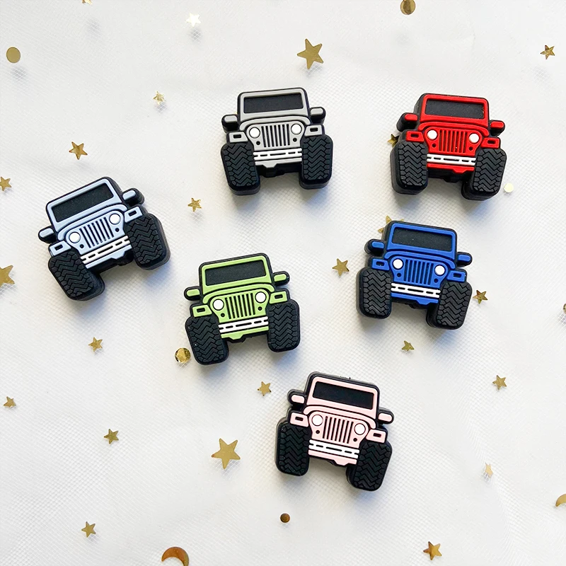 10pcs BPA Free Baby Silicone Beads Cartoon Jeep Beads DIY Teeth Necklace Food Grade Baby Shower Gift 2