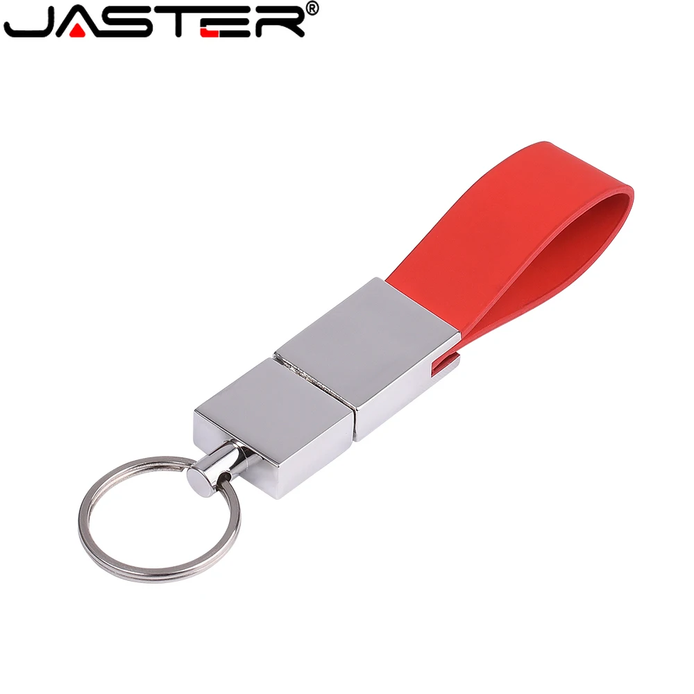 

JASTER Metal Lid Leather USB 2.0 Flash Drive 128GB Creative Gift Red Memory Stick 64GB Pretty Pen Drive 32GB with Free Key Ring