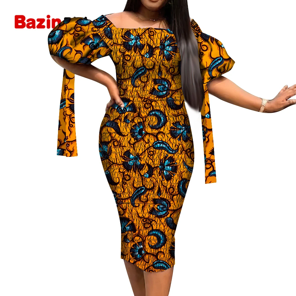 African Women Clothing Wax Print Kitenge Designs Butterfly Sleeve Dress