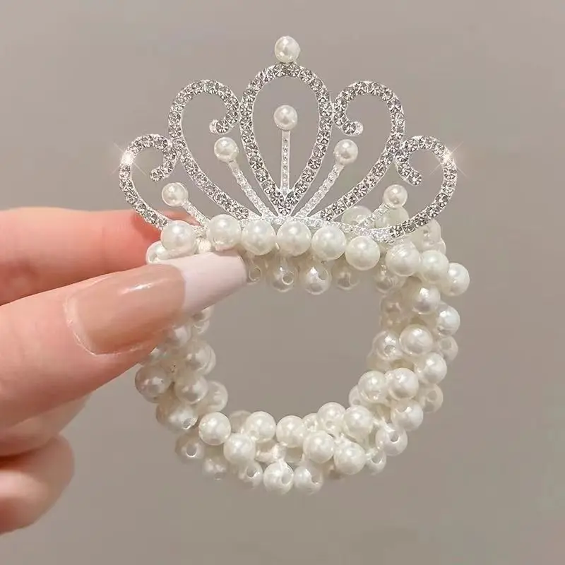 Children's Pearl Crown Princess Hair Accessories - Cute Elastic Rubber Bands and Headwear