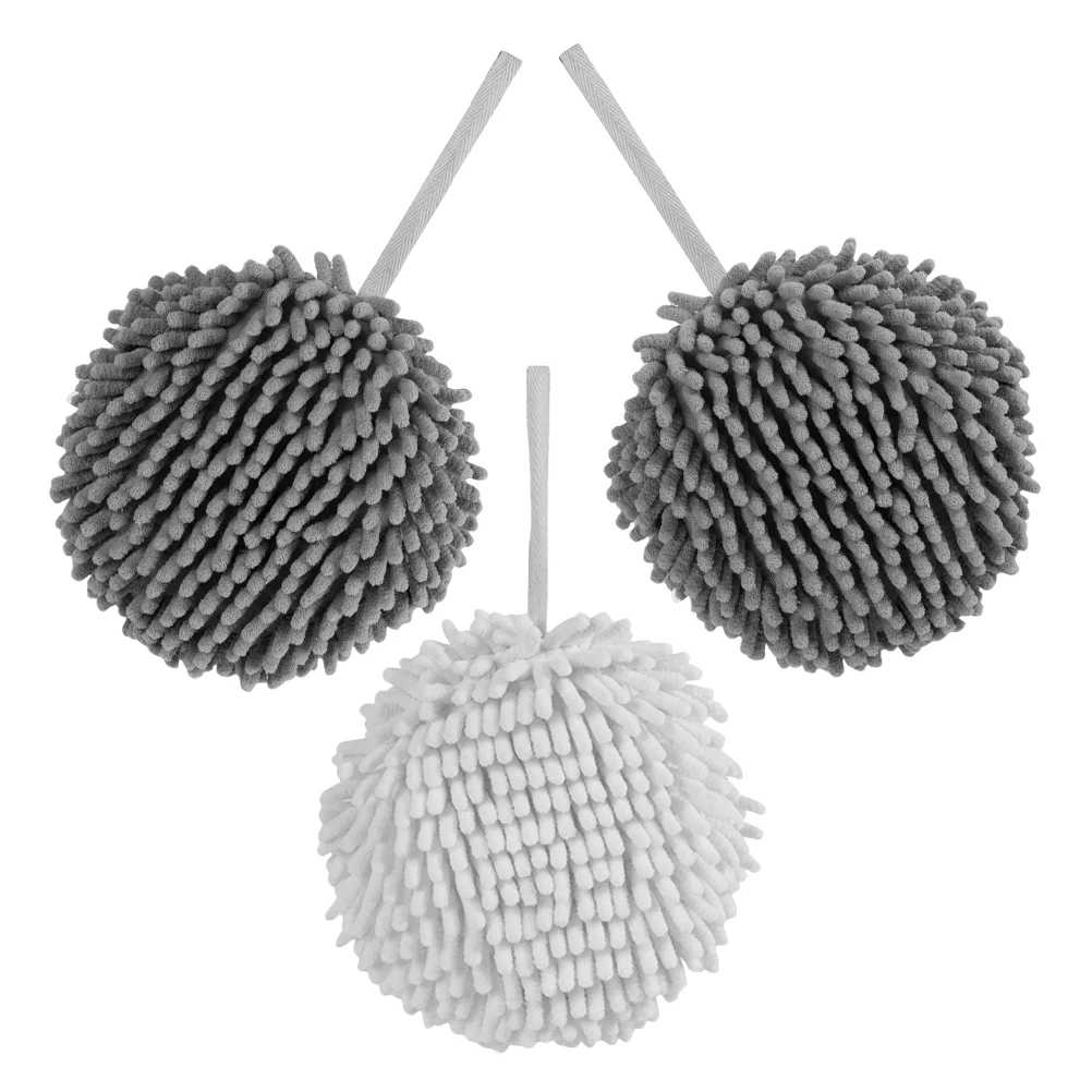 

3 Pcs Chenille Hand Towels for Bathroom Water Absorbent Plush Ball Wall Supplies Drying Puff Hanging Travel
