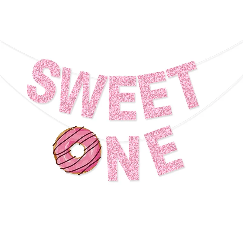Glitter Sweet Doughnut Theme Banners Candy Bar SWEET ONE Ice Cream Garland for Baby Shower 1st Girl Birthday Party Decoration