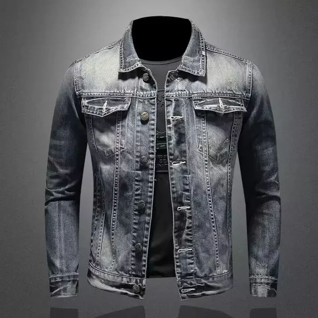 Vintage Plus Size Men's Denim Jacket Slims Casual Fashionable Unique Motorcycle Versatile Spring Autumn For Men