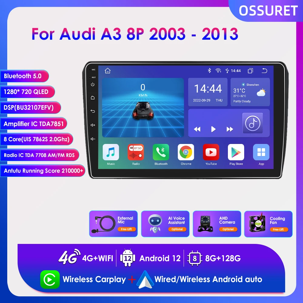 8g+128g Android 12 Uis7862s Carplay For Audi A3 8p 20032013 2din Car