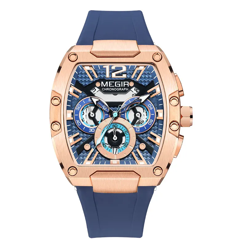 MEGIR Silver Black Quartz Chronograph Watch for Men Fashion