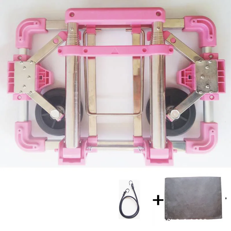 Portable Folding Shopping Cart Trolley Telescopic Handle Folded Luggage Sainless Steel A4 Size