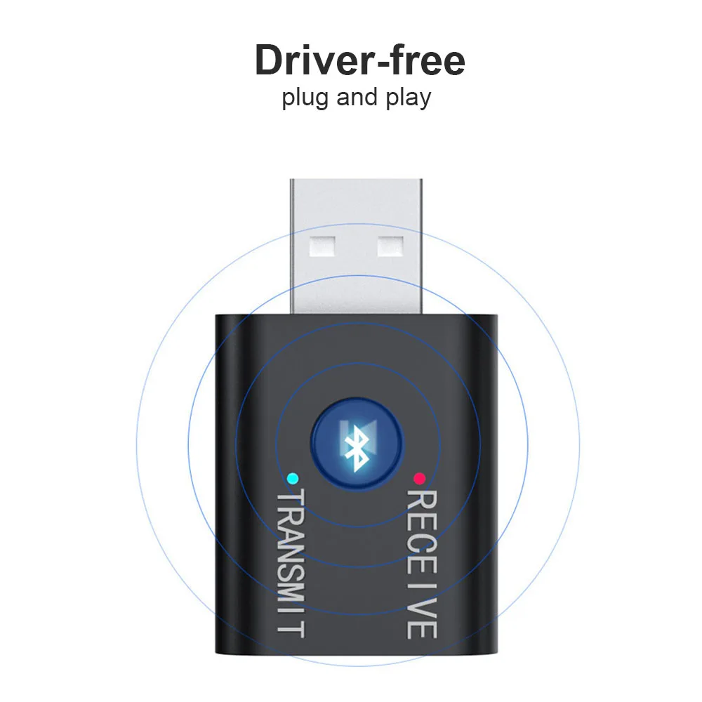 

Bluetooth-адаптер совместимый с Bluetooth, двухфункциональный беспроводной аудиоприемник и передатчик BT5.0, USB-ключ для динамика, гарнитуры, автомобиля