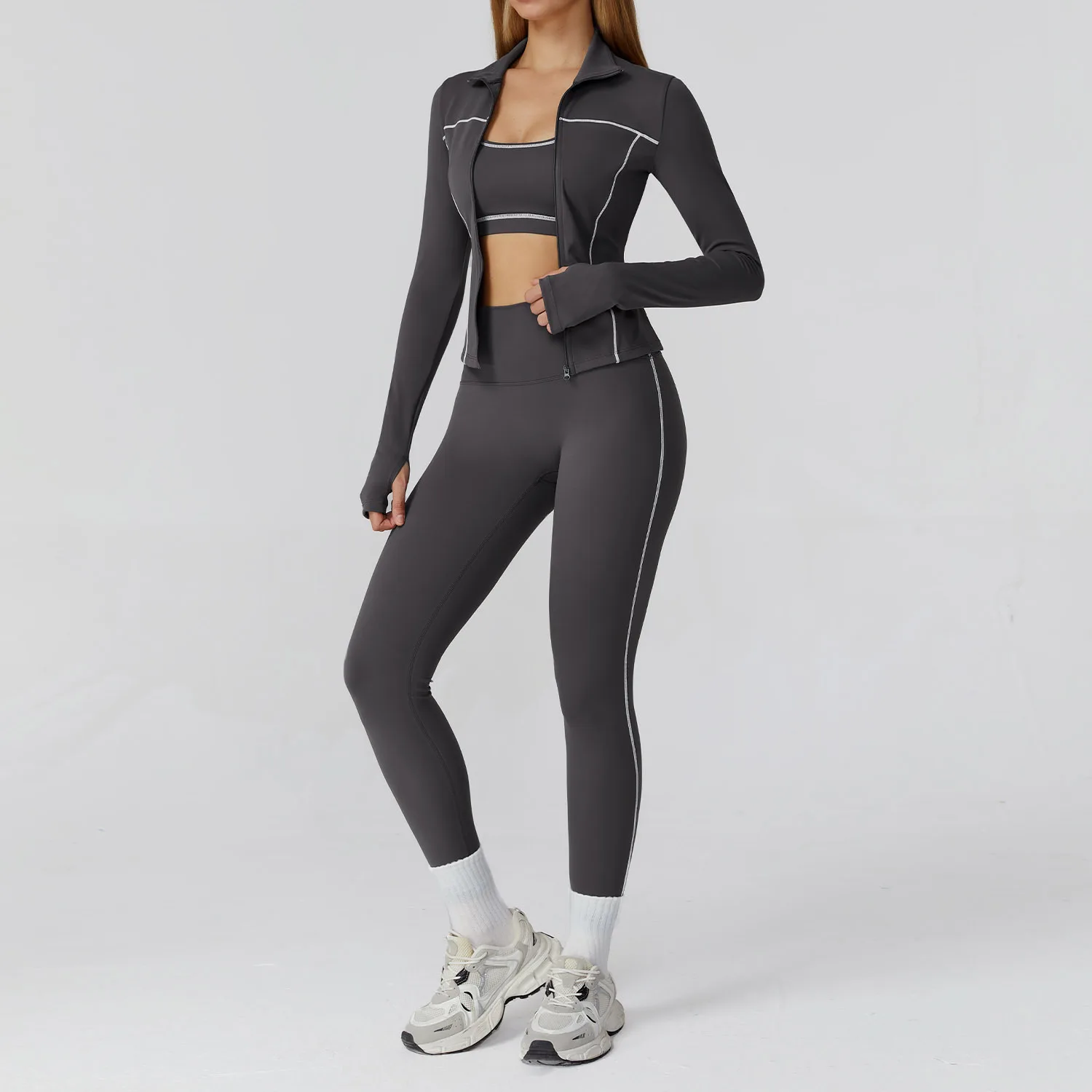“Madelaine” Sexy Activewear Set with Zip Up Jacket - Image 2