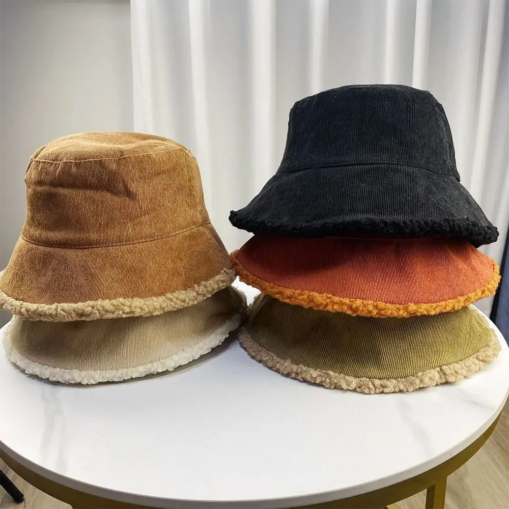 

Autumn Winter Corduroy Bucket Hat Solid Color Women Men Fisherman Hat Hip Hip Cap Foldable Double Side Panama Fishing Cap Gifts