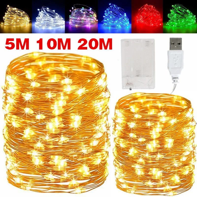

5/10/20M USB/Battery Copper Wire LED Lights String Waterproof Garland Fairy Light Christmas Wedding Party Decor Holiday Lighting