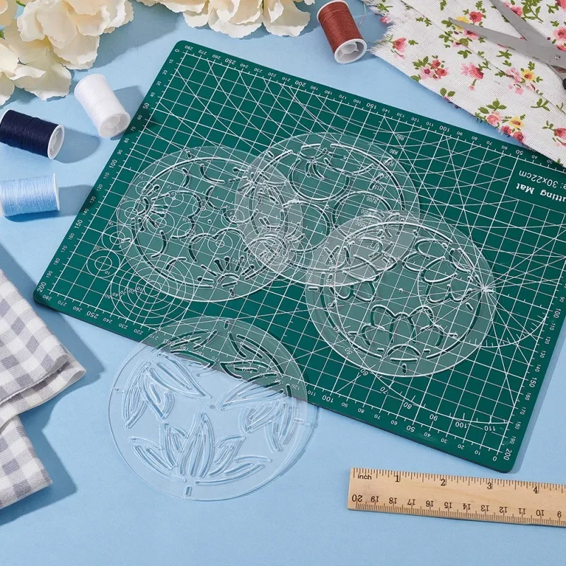 4Pcs 4.5inch 2mm Acrylic Sashiko Stencil Flower Acrylic Embroidery Tool Drawing Line Template for Hand Quilting and Embroidery acrylic embroidery stencil