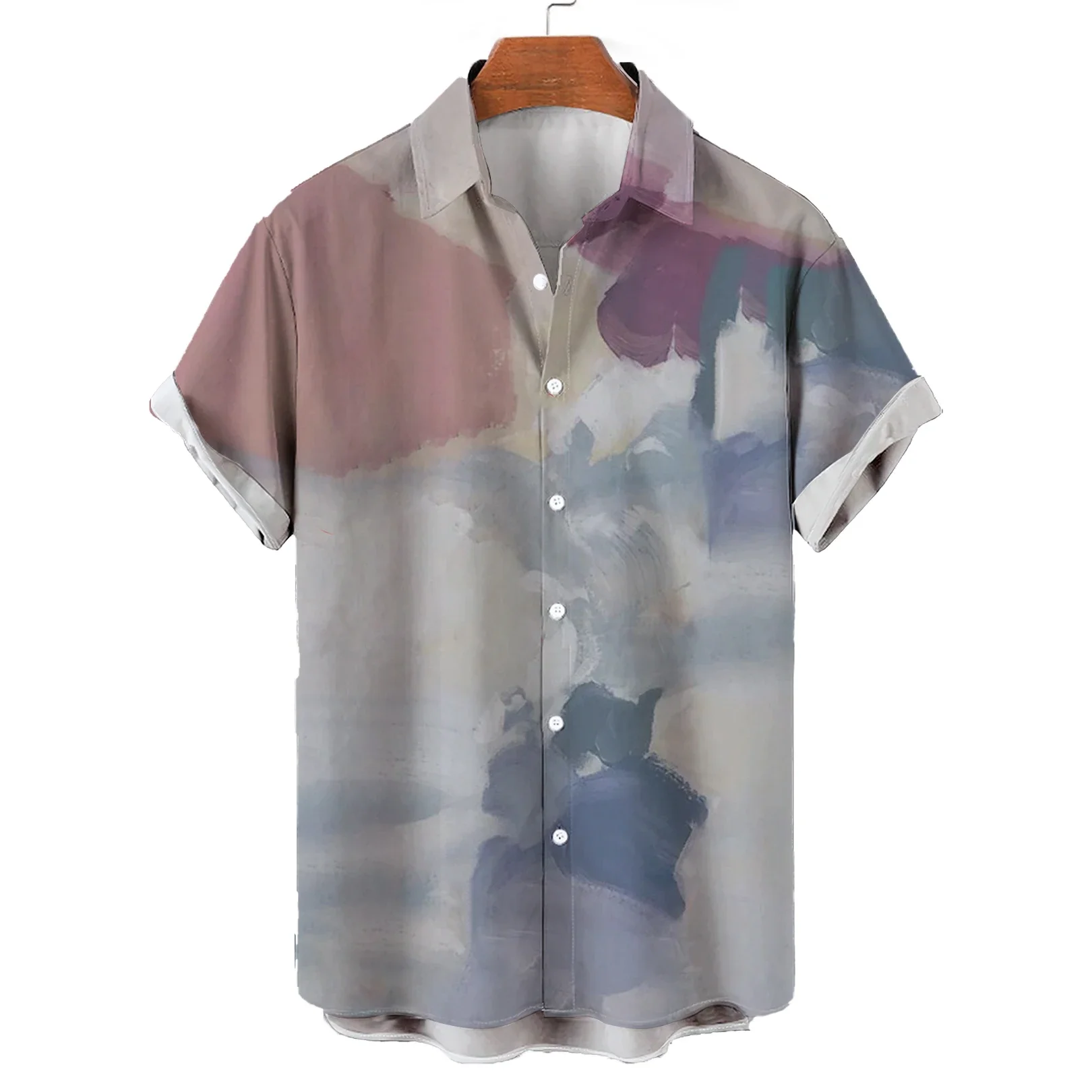 

2024 New Men's Short Sleeve Shirt 3d Graffiti Gradient Printed Hawaiian Shirts For Men Summer Beach Casual Oversized Shirt Tops