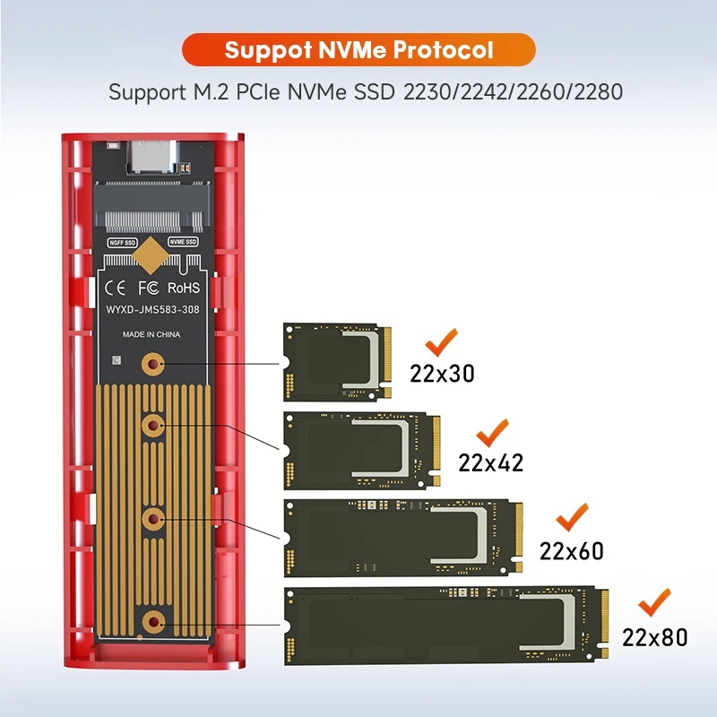 KingSpec M2 NVMe SSD Case 10Gbps HDD Box M.2 NVME SSD to USB 3.1 Enclosure Type-A to Type-C Cable For M.2 With OTG external hard drive case,ssd enclosure,hard drive enclosure,hard disk case,external hard drive box,hdd case enclosure