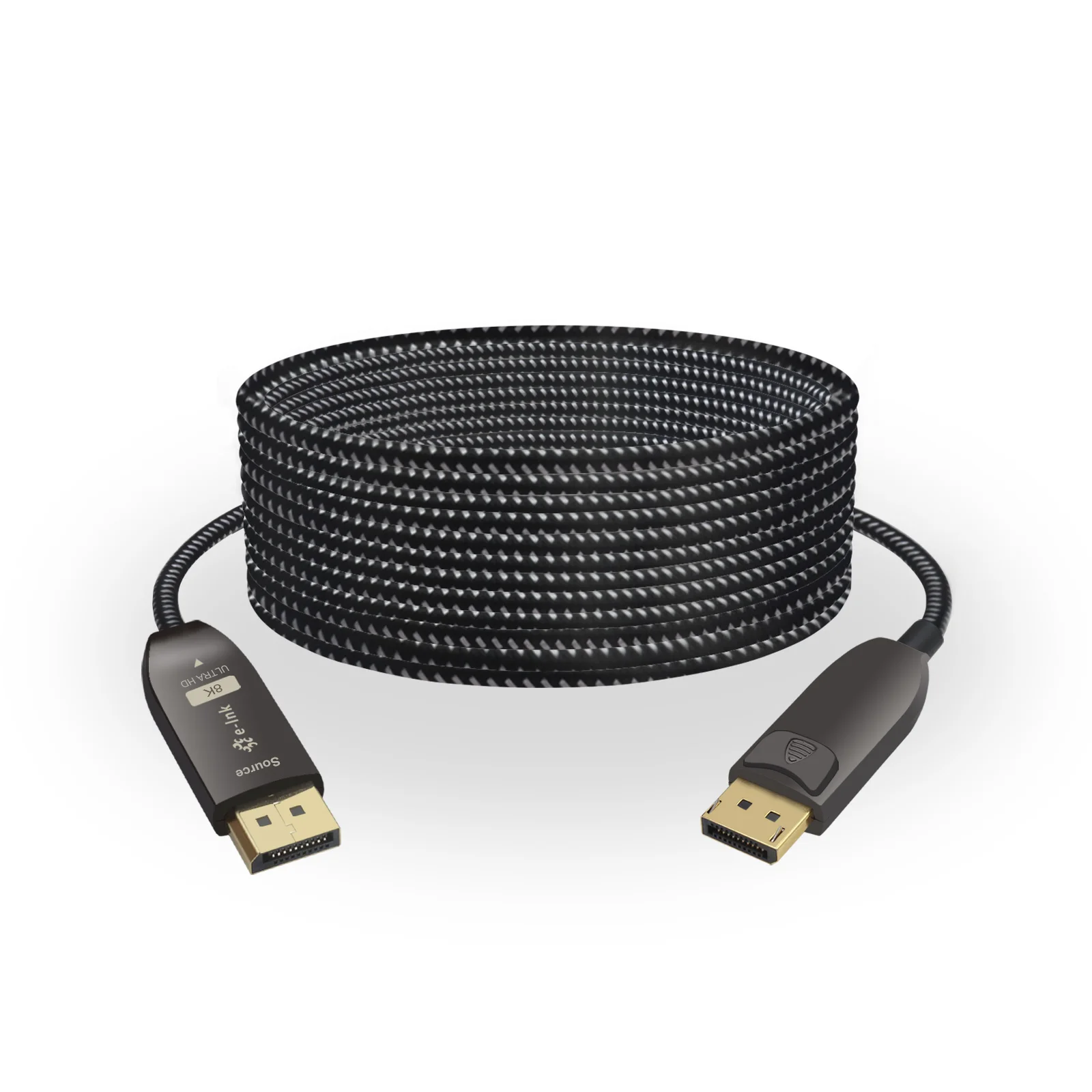 

DP1.4 Fiber Optic Cable 15M, Ultra High Speed 32.4Gbps 8K@60Hz 4K@144Hz Slim Braided Cable