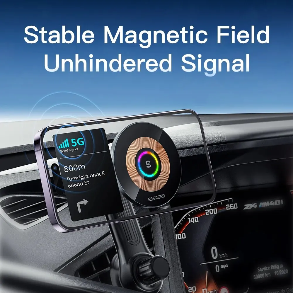 Phone Car Holder Essager 15W QI Car Wireless Charger Mount For iPhone 14 13 12 Pro Max Wireless Fast Charging