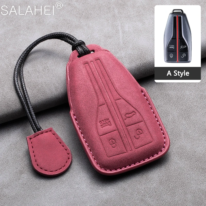 

Suede Leather Car Smart Key Fob Case Cover Shell Holder For FAW Hongqi HS5 H5 H9 HS7 H7 L5 HS3 L9 2020-2021 Keychain Accessories