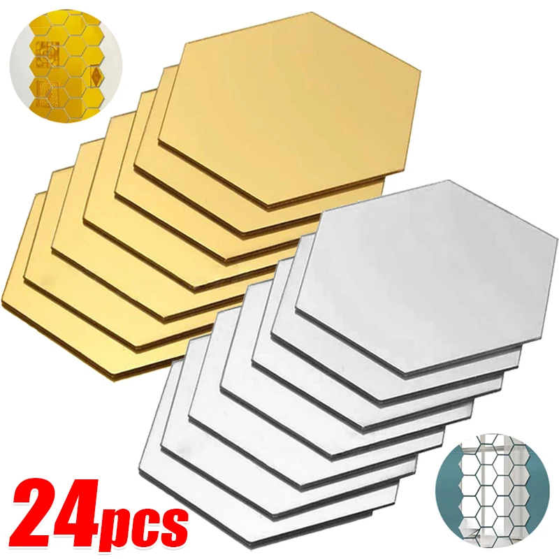 3D Stickers 3D Wall Stickers 3D Mirror Wall Stickers Acrylic Self Adhesive Hexagon Mirror Sticker Mosaic Art Wall Decals Tiles DIY Bedroom Living Room Decor