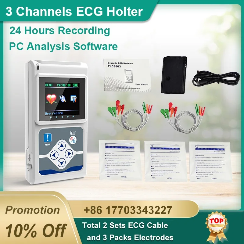 CONTEC Brand NEW 3 Channels ECG Holter, EKG Holter, Dynamic ECG Monitor System, 24 hours ECG Recorder TLC9803