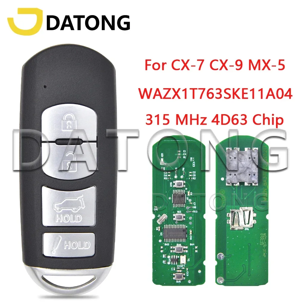 

Datong World Car Remote Key For Mazda CX-7 CX-9 MX-5 MIATA 2010-2015 WAZX1T763SKE11A-04 IC:662F-SKE11A04 4D63 Chip 315MHz Card