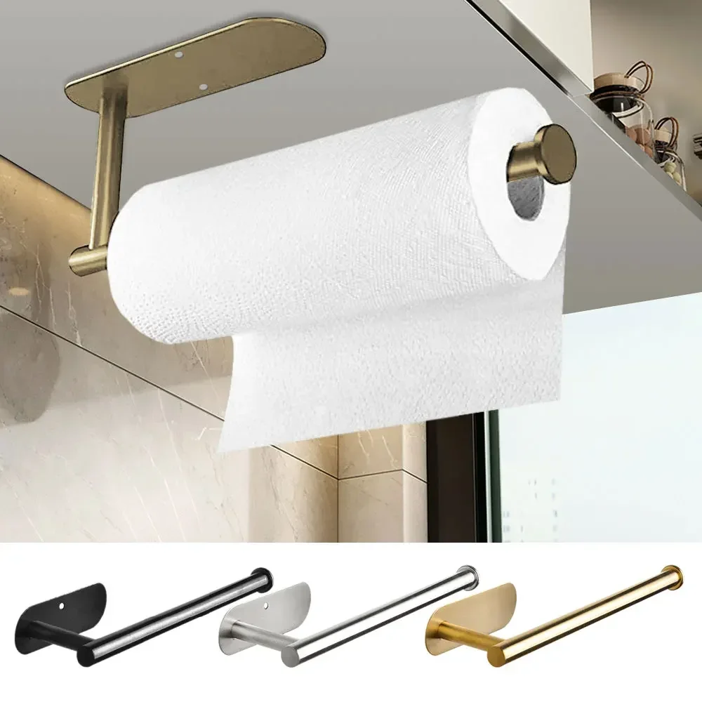 Stainless Steel Adhesive Paper Towel Holder Under Cabinet Wall Mount for Kitchen  Towel, Black Roll Stick to Wall - AliExpress