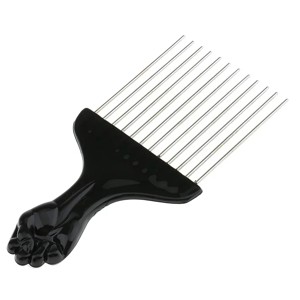 Black Fist Afro Pick Metal Wide Teeth Hair Comb For Volumizing Hair Styling Anti-static Comb Brush Detangling Comb 6