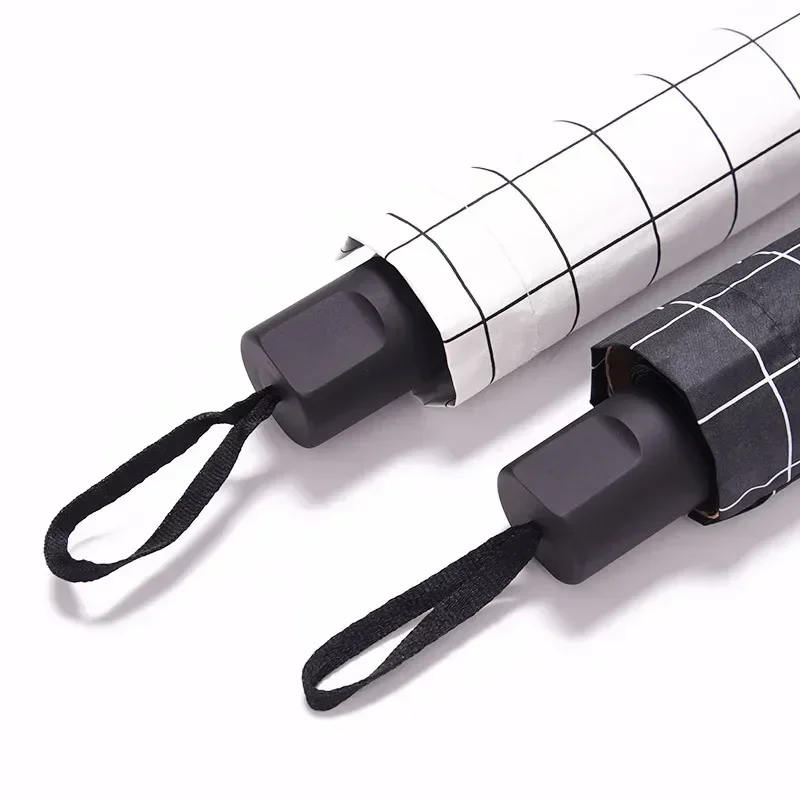 Manual Opening and Closing of Sun and Rain Dual Purpose Checkered Black Glue Sun Folding Umbrella