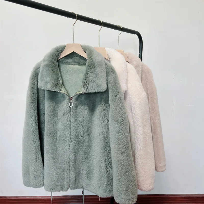 The New Korean Version of Lamb Wool Coat Stand Collar Loose Grain Sheep Sheared Fleece Fur Integrated Coat Women's Fur Winter