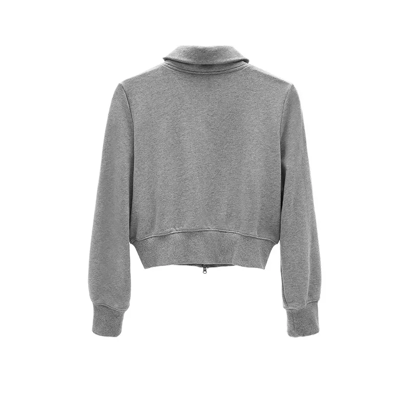 Frühling Herbst Vielseitige Leichte Sportjacke Minimalistisches Punkt-Detail Lässige Oberbekleidung Stehkragen Reißverschluss Cropped Sweatshirt – Detail 14