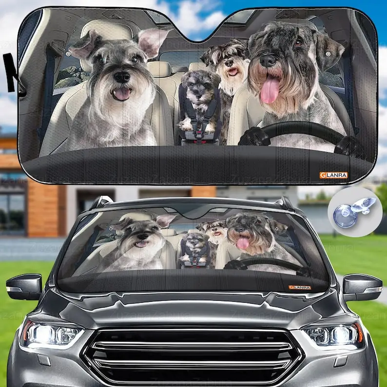 

Schnauzer Car Sunshade, Schnauzer Sunshade, Dogs Family Sunshade, Dog Car Windshield, Gift For Owner Dog, Schnauzer