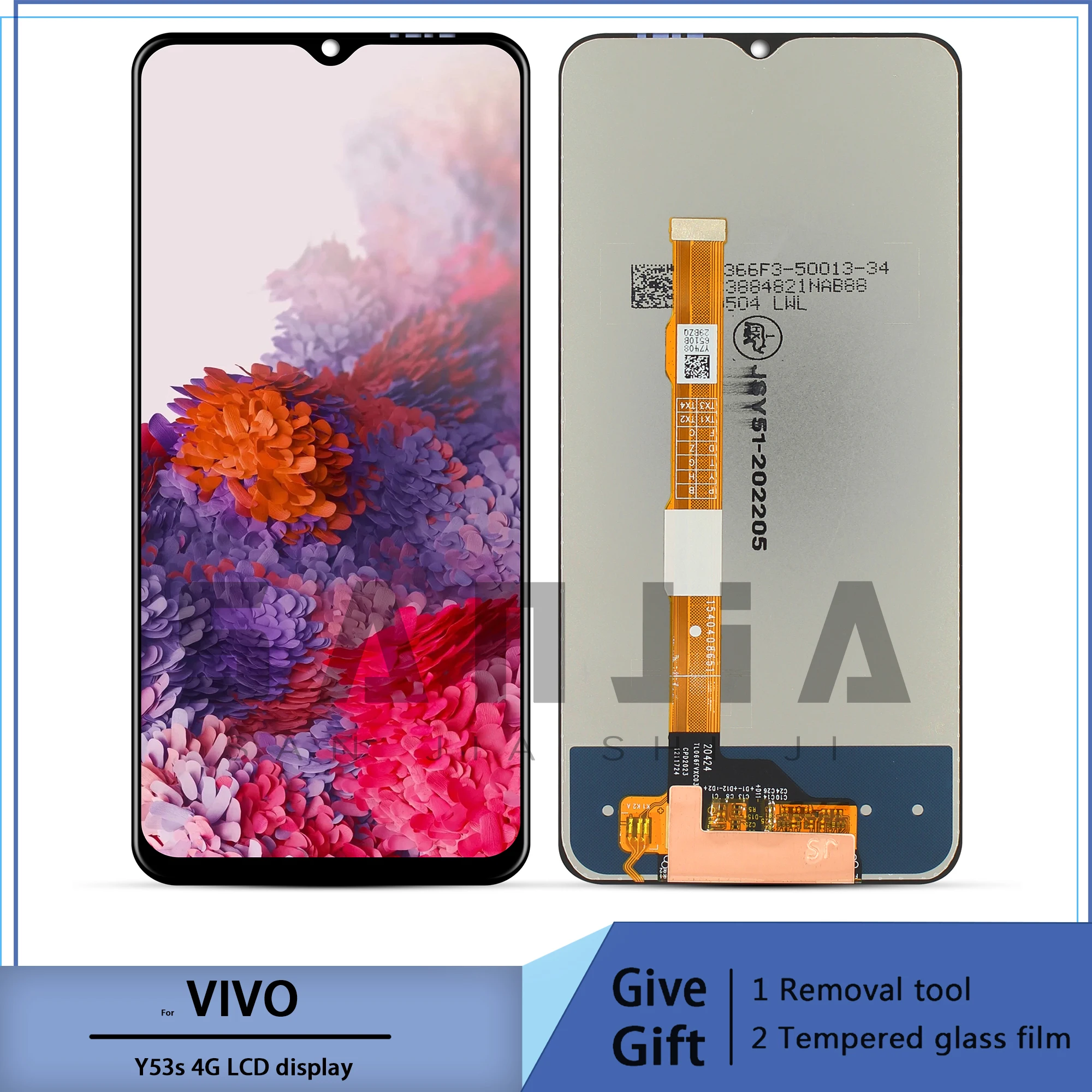 

6.58 For vivo y53s 4g lcd screen display touch digitizer live assembly y53s 5g with frame