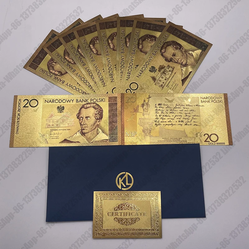 

10pcs Beautiful Famous Polish 200th anniversary of Juliusz Słowacki's birth Souvenir Gold Banknotes