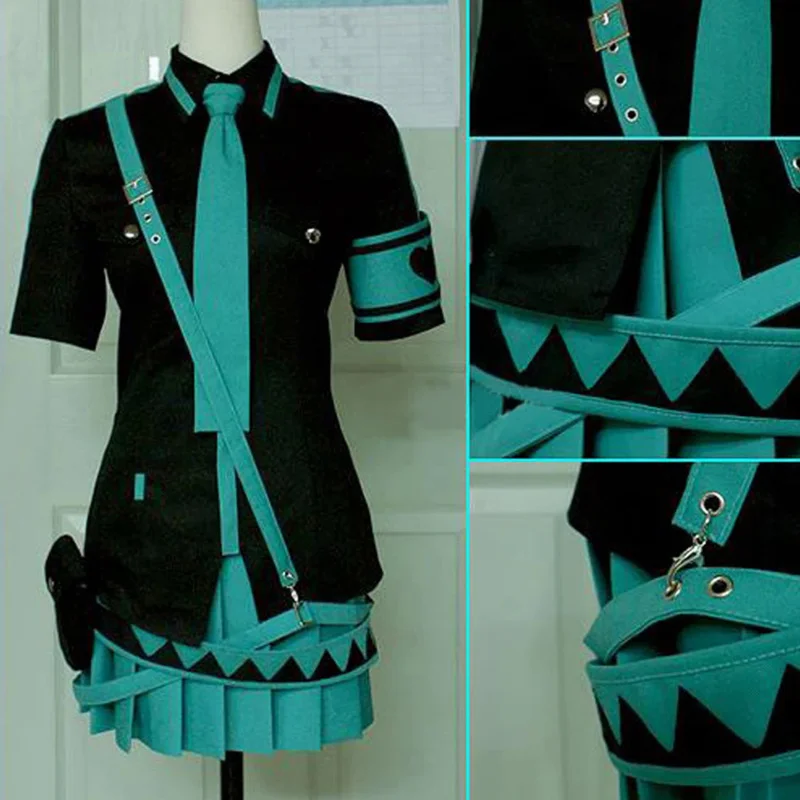 

Miku fashion strap design top pleated skirt suit anime Vocaloid Jean cosplay costume wig Halloween carnival costume for women Gi