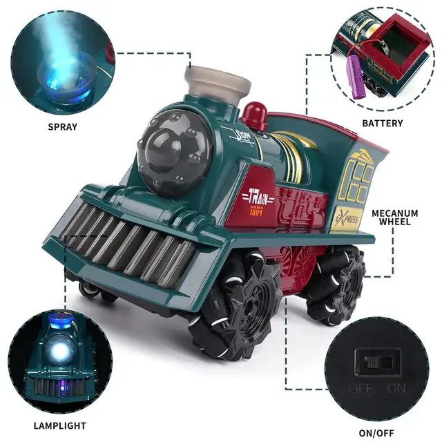2.4G Remote Control Electric Train Remote Control Stunt Rotating Drift Car Side Driving With Spray Track Light Sound Effect Toy 5