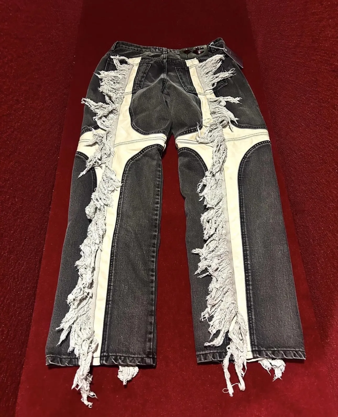 2024 New Blue Tassels Thug Club Tag Denim Zipper Slim Fit Straight PANT Jeans Cotton Denim Pants Casual Jeans Size 1 2 3 #N197 4