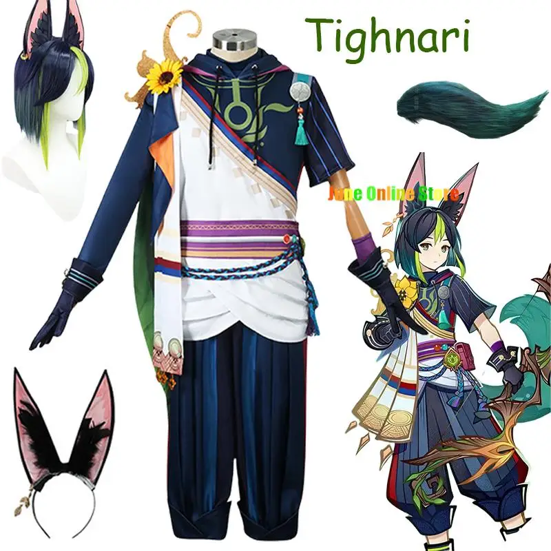 

Game Genshin Impact Tighnari Cosplay Costume Uniform Ear Headband Tail Wig Outfits Tighnari Halloween Carnival Costume for Adult