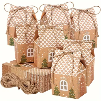 Christmas Mini Kraft Paper Candy Boxes, 24pcs with Twine | Perfect for Party Favors, Tree Ornaments, Wedding Gifts