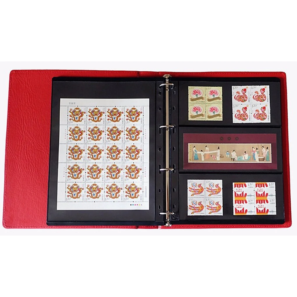 Leather Loose-leaf Postage Stamps Album Currency Coins Stamp Collection Book Photo Protection Books 9 Holes Black