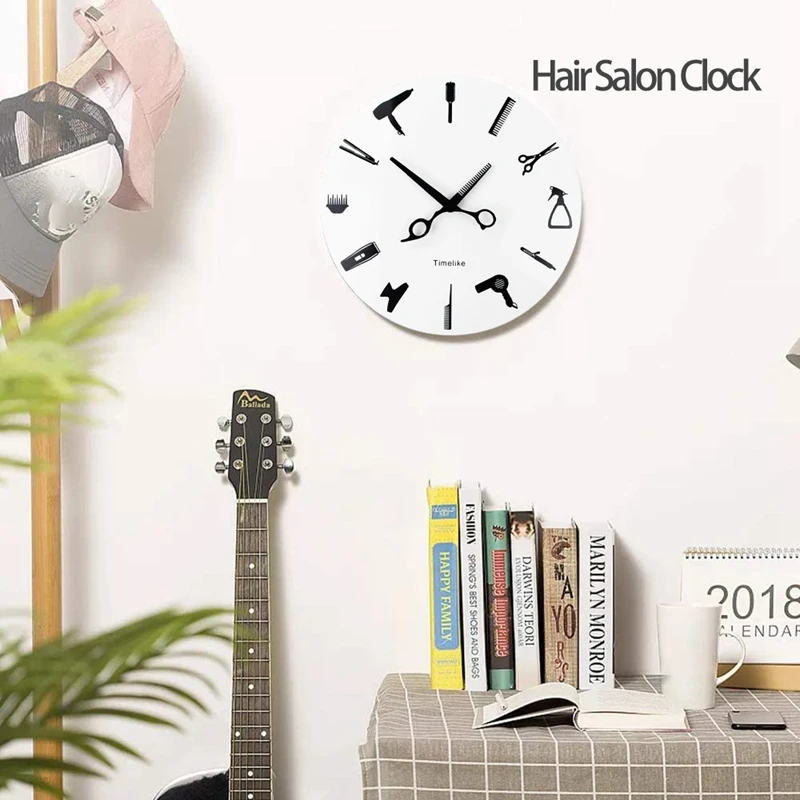 Timelike Barber Stylist Tools Wall Clock Modern 3D Quartz Non Ticking Beauty Hair Salon Clocks Watch For Home Decor Gift images - 6