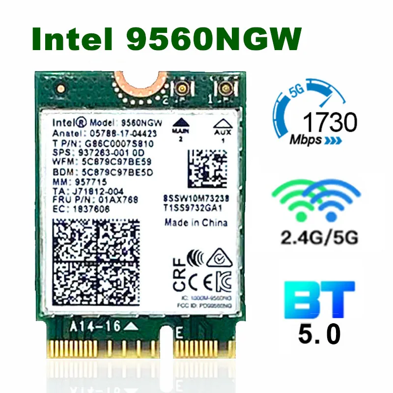 Intel 9560 Dual Band 2.4g/5GHz Wireless Bluetooth 5.0 Receiver  802.11ac M.2 Cnvi Intel 9560ngw Wi-Fi Card Wifi Antenna