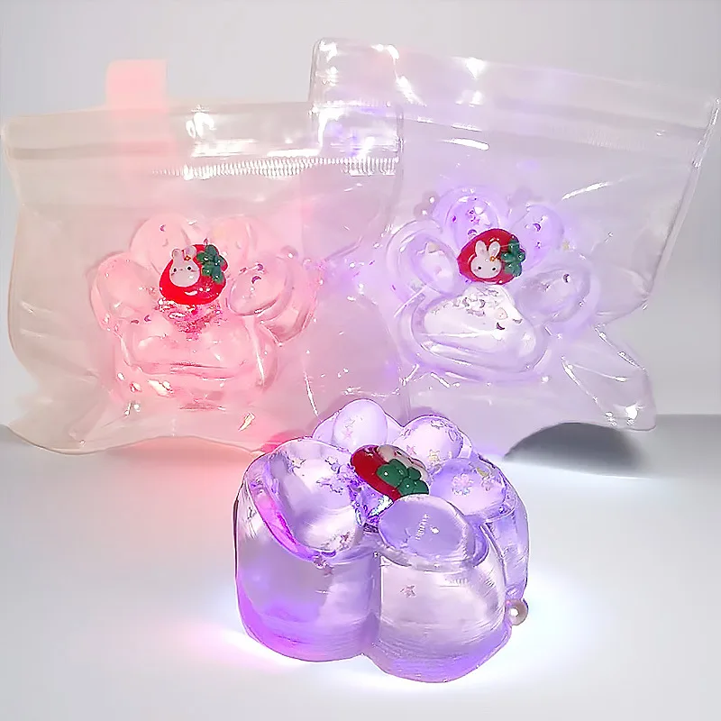 Super Cute Flash Transparent Cat Paw Squeeze Slow Rebound Toy Cartoon Glowing Crystal Cat Paw Soft Sticky Stress Relief Toy Gift 4