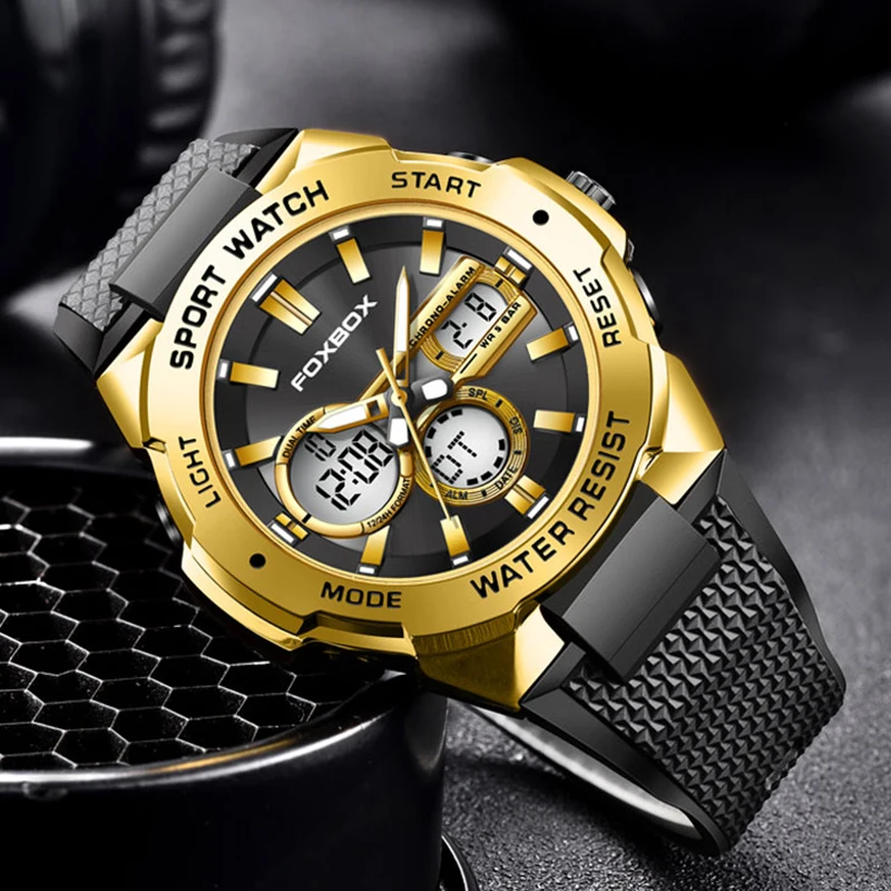 LIGE Military Watches for Men Luxury Sport Chronograph WristWatch ​Waterproof Quartz Big Clock Digital Dual display Male Watch