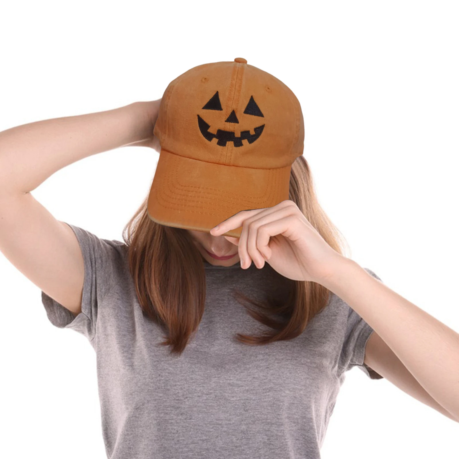 Halloween Pumpkin Hat Breathable Adjustable Baseball Cap Sun Protection Leisure Running Sun Hat for Outdoor Travel Camping